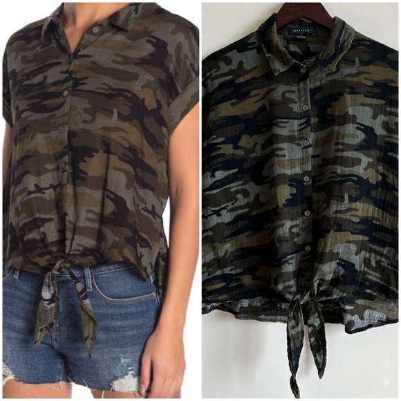 SANCTUARY Camo-Print Tie-Front Short Sleeve Tee - Picture 3 of 9